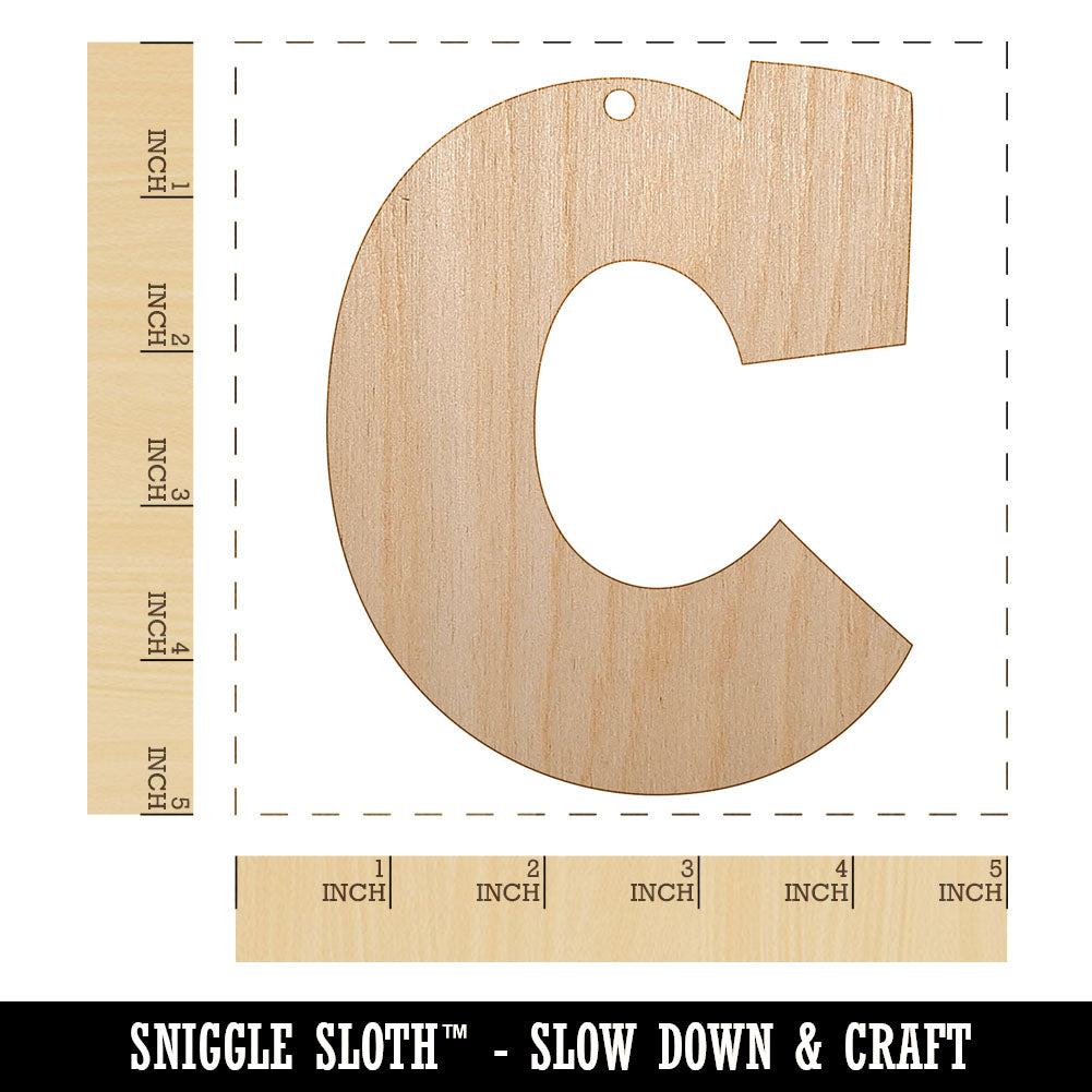 Letter C Uppercase Fun Bold Font Unfinished Craft Wood Holiday Christmas Tree DIY Pre-Drilled Ornament