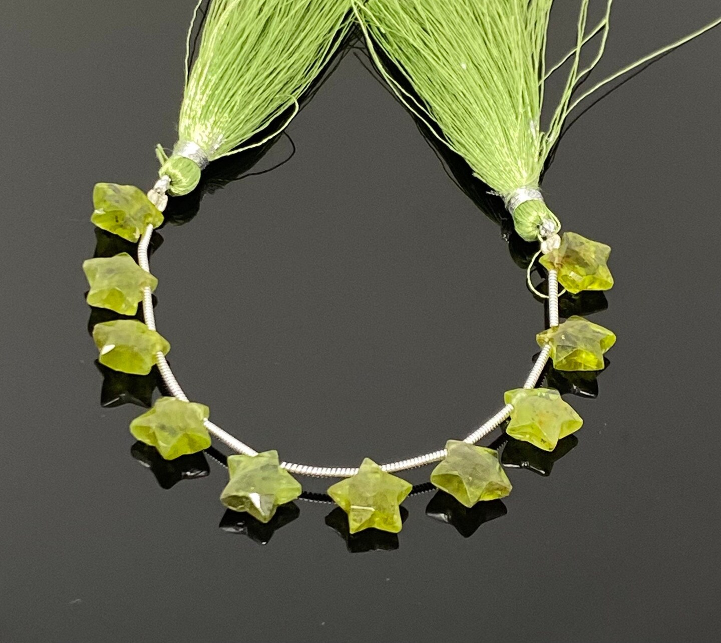 Rare Peridot Gemstone, Hand Carved Star Beads, Green - 5 Strand/ 10 Beads, 10mm