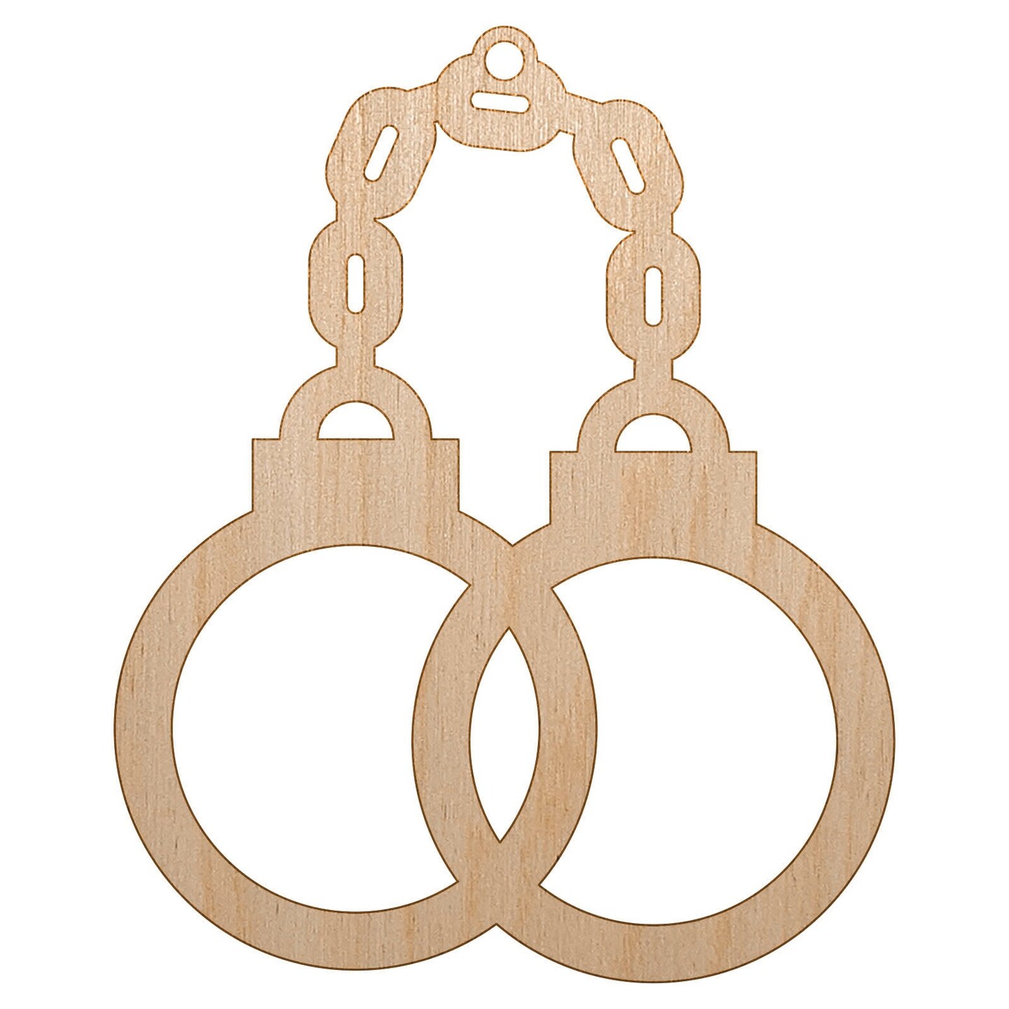 Handcuffs Police Law Enforcement Unfinished Craft Wood Holiday Christmas Tree DIY Pre-Drilled Ornament