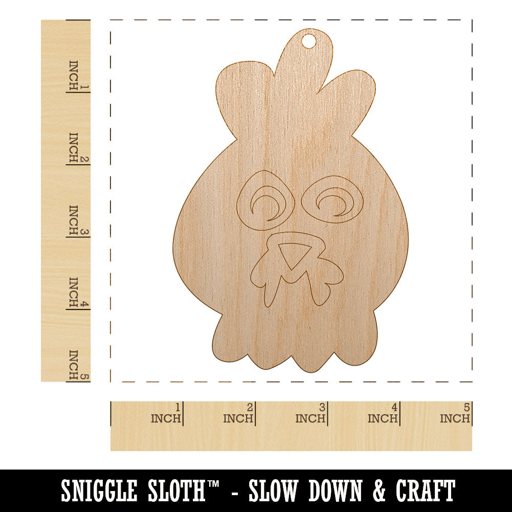 Chicken Rooster Face Doodle Unfinished Craft Wood Holiday Christmas Tree DIY Pre-Drilled Ornament