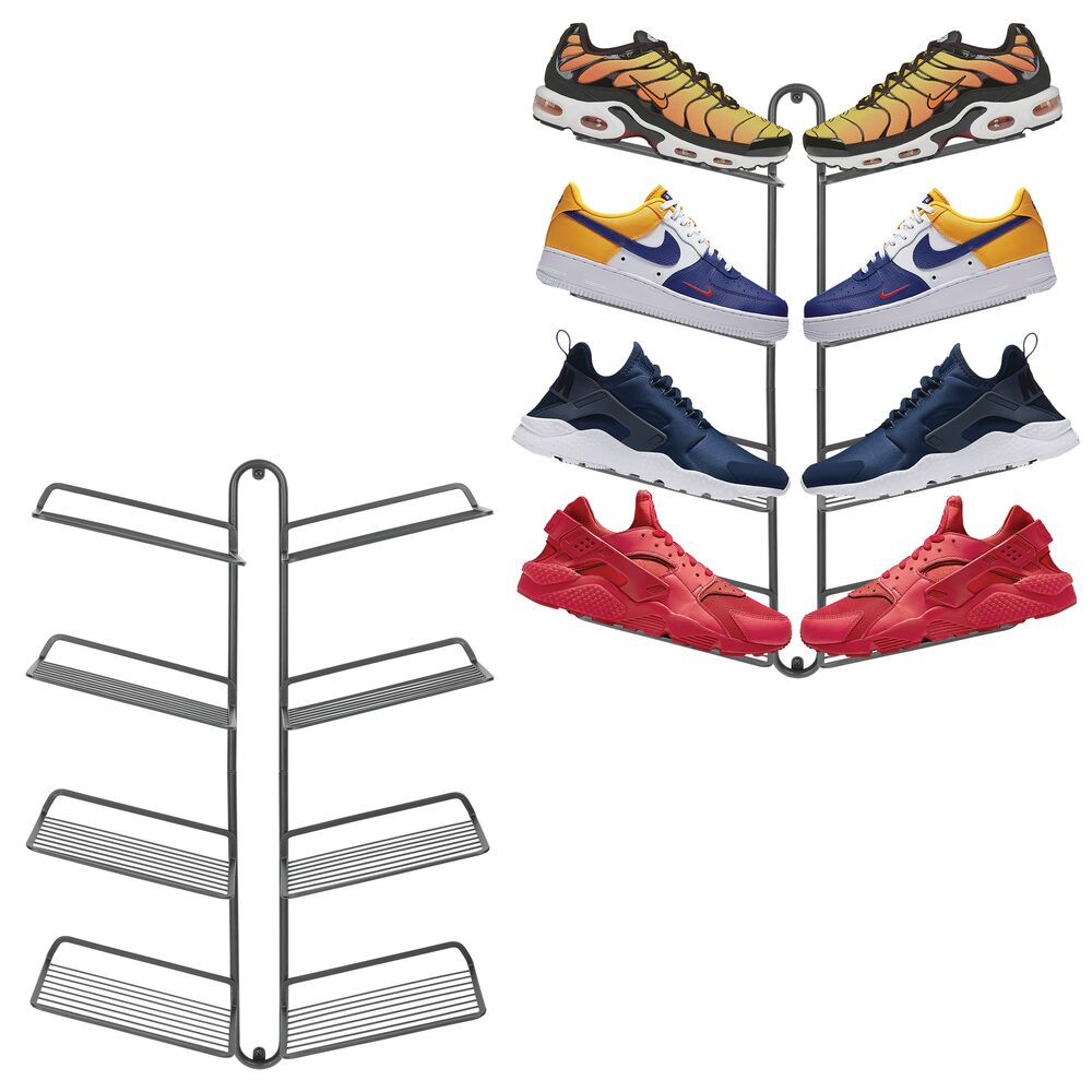 mDesign Metal Shoe Display &#x26; Storage Rack, 4 Tier, Wall Mount, 2 Pack