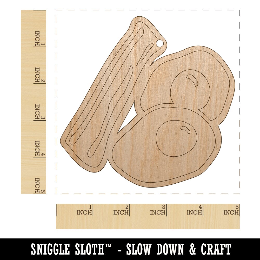 Bacon and Eggs Breakfast Unfinished Craft Wood Holiday Christmas Tree DIY Pre-Drilled Ornament