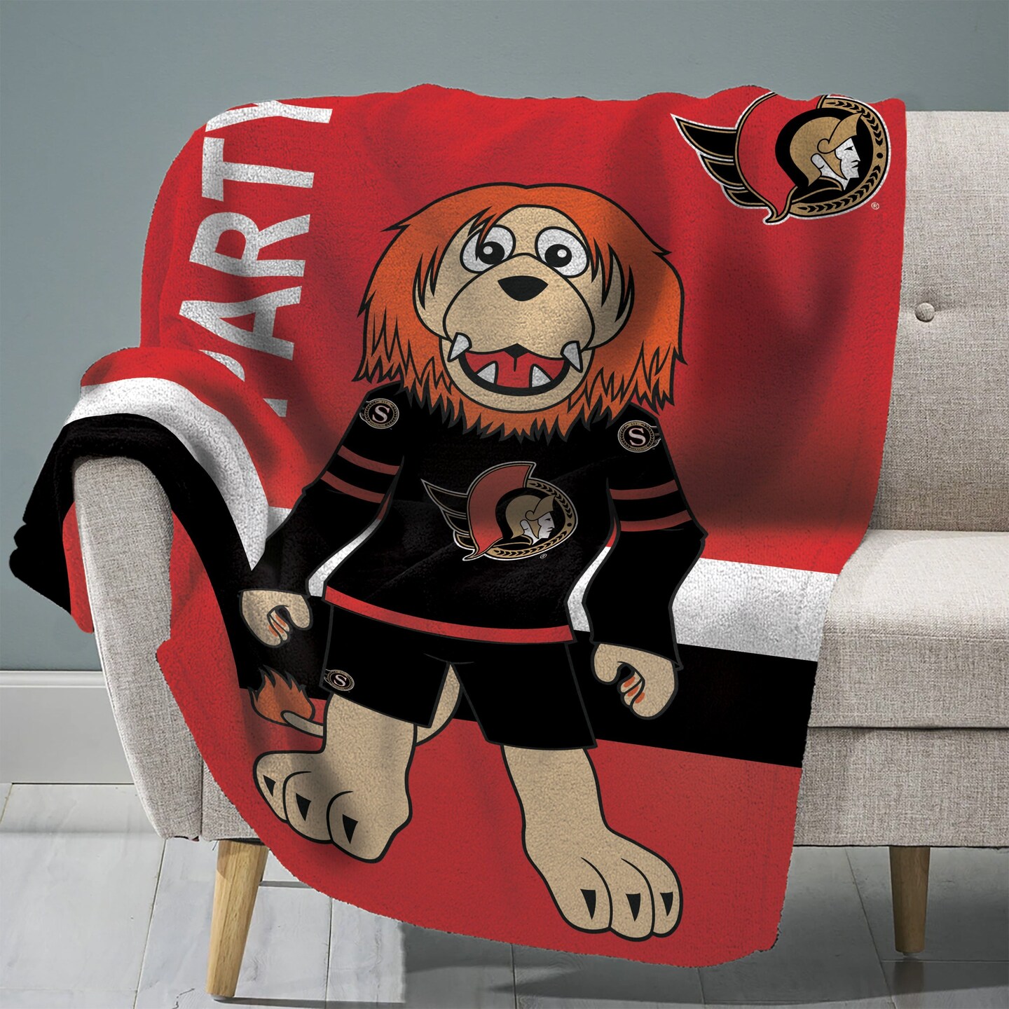 Sleep Squad Ottawa Senators Sparty Mascot 60” x 80” Raschel Plush Hockey Blanket
