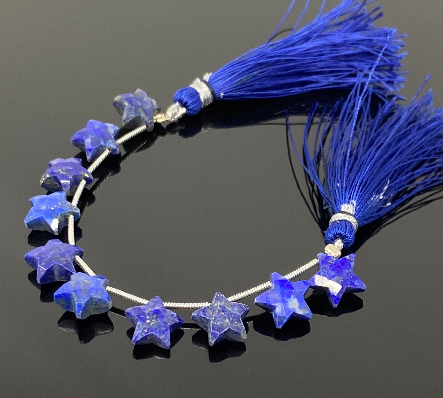 Natural Lapis Lazuli Gemstone, Hand Carved Star Beads, Blue - 5&#x9D; Strand/ 10 Beads, 10.5mm
