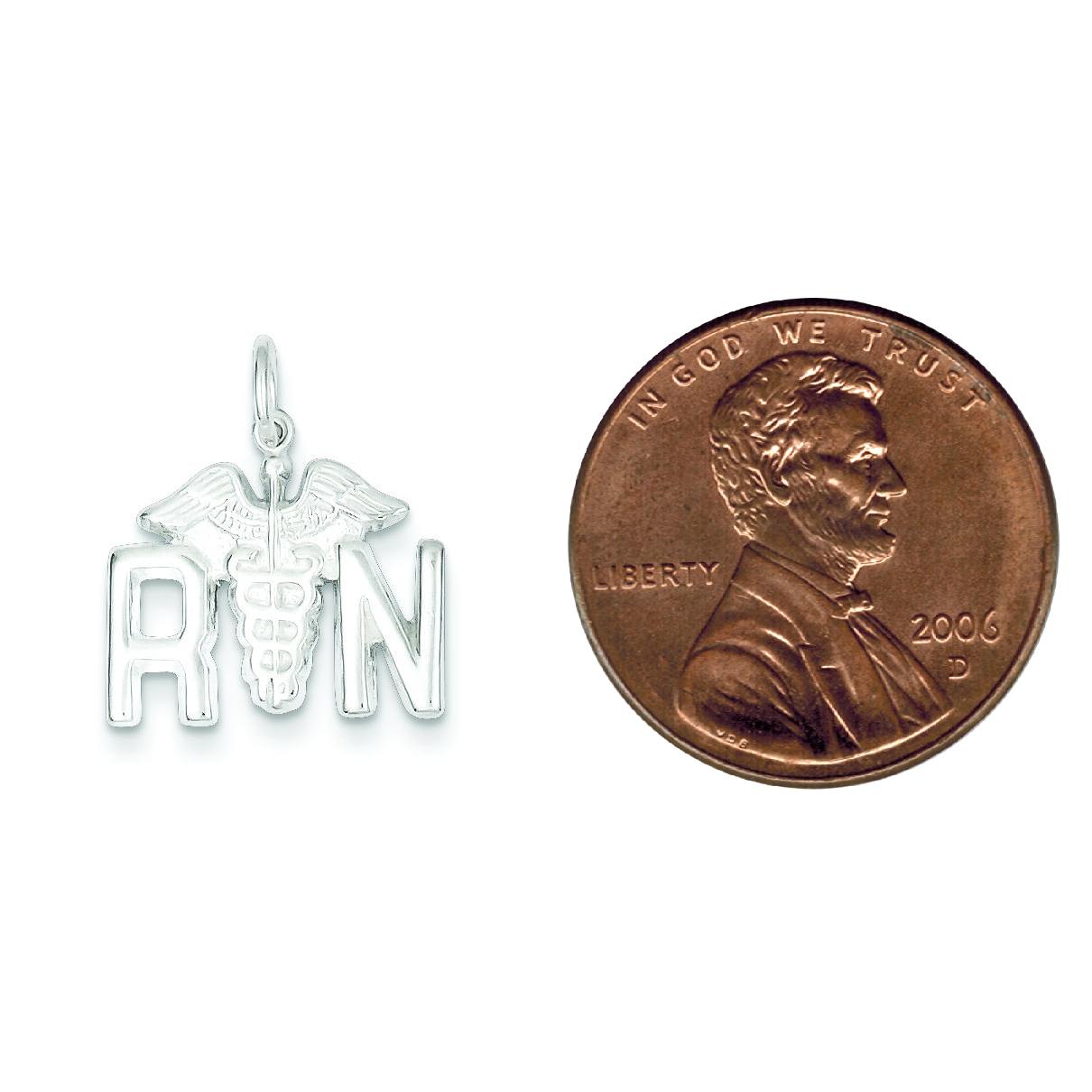 Sterling Silver RN Caduceus Charm Pendant Jewelry 16mm x 18mm