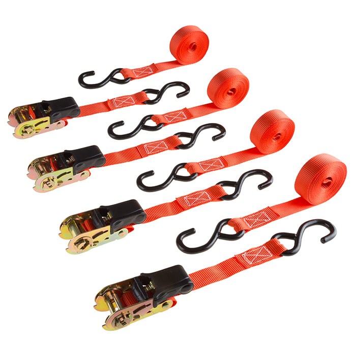 Stalwart 4 Pack 15 Ft Ratchet Tie Down Straps 500 Lb Load Durable Storage Bag