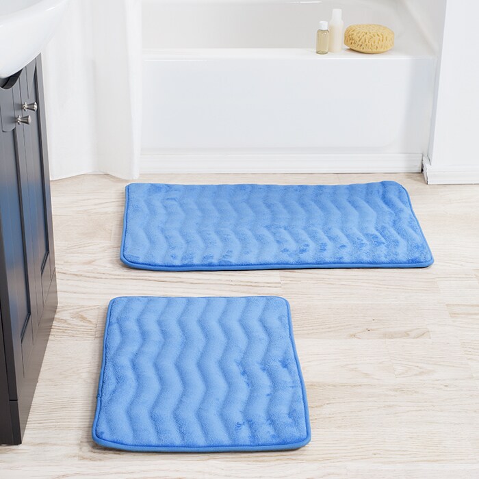 Lavish Home 2 Piece Memory Foam Bath Mat Set Blue Oversized Standard 100% Microfiber