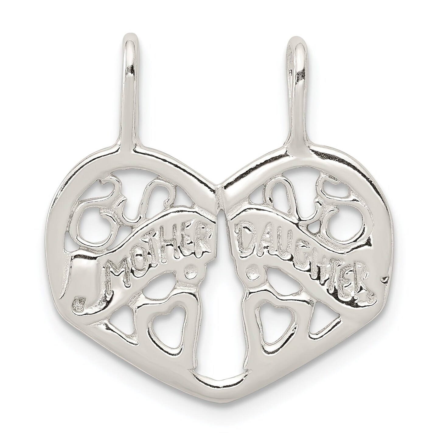 Sterling Silver Mother Daughter Heart Charm &#x26; 18&#x22; Chain Jewerly 22.7mm x 20.7mm
