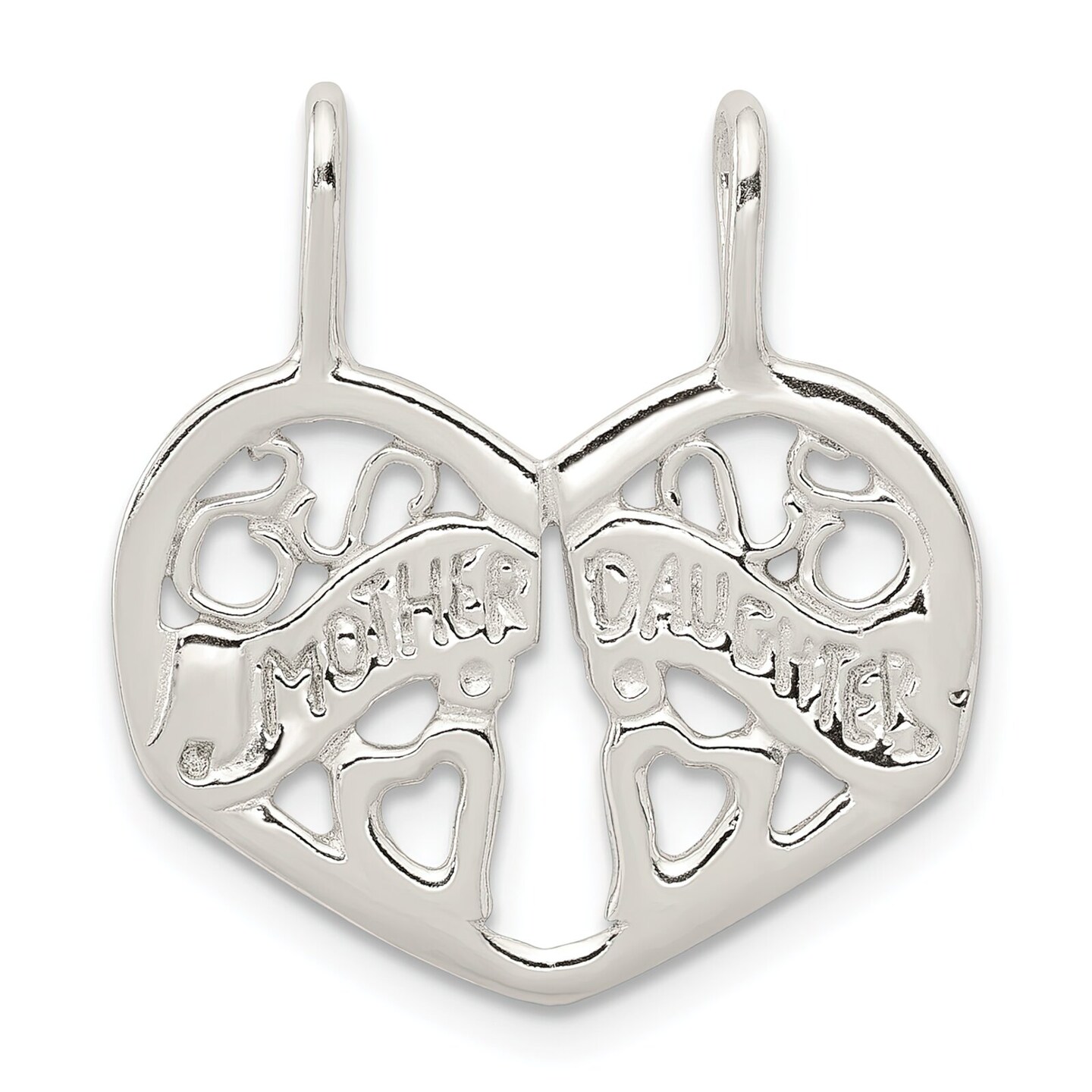 Sterling Silver Mother Daughter 2 Pc Heart Charm Jewerly 23mm x 20mm