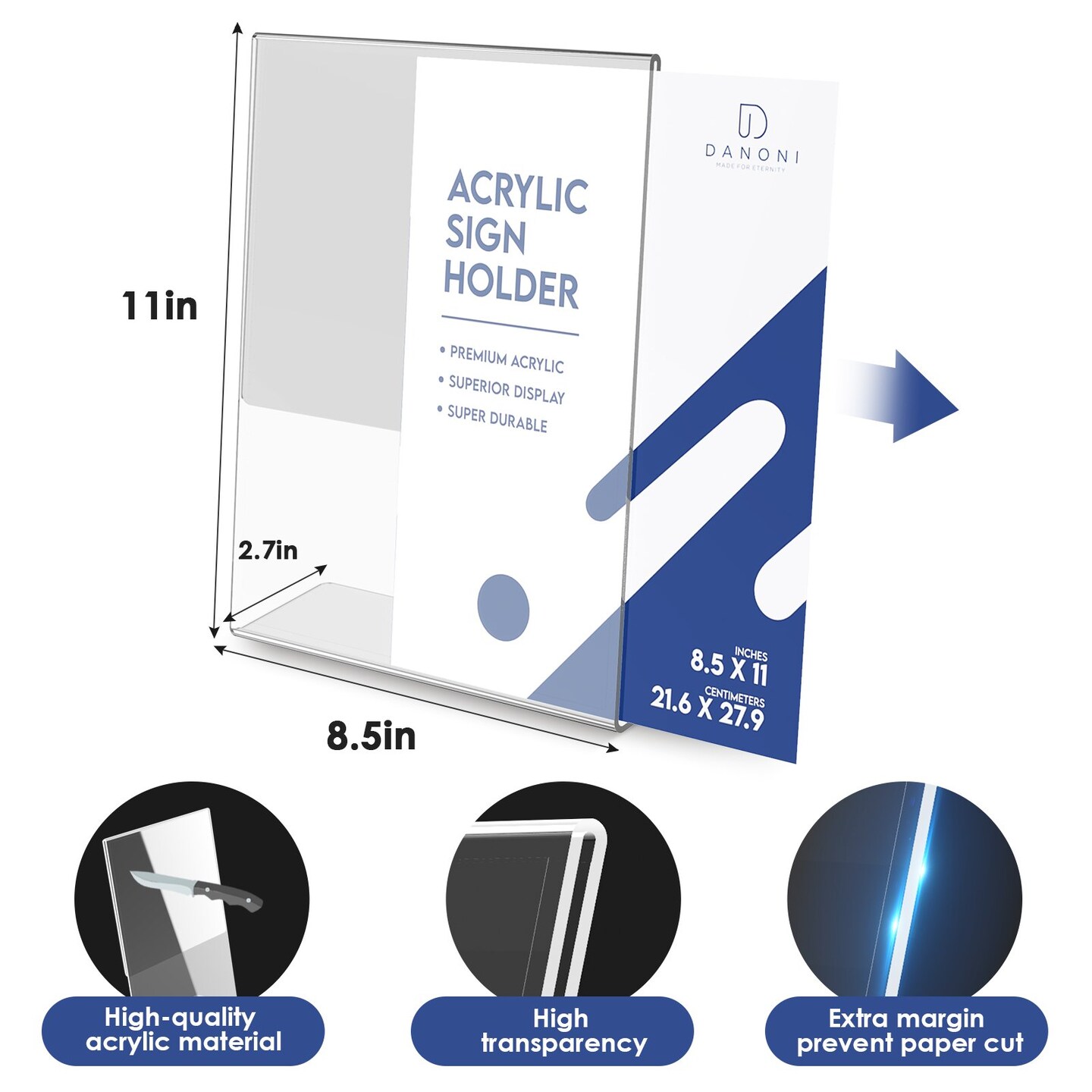 Danoni Clear Acrylic Sign Holder, Document Brochure Display with Vertical Slant - 6 Pack 8.5x11 inches