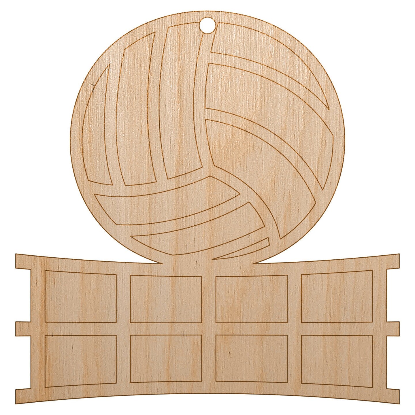 Volleyball and Net Unfinished Craft Wood Holiday Christmas Tree DIY Pre-Drilled Ornament