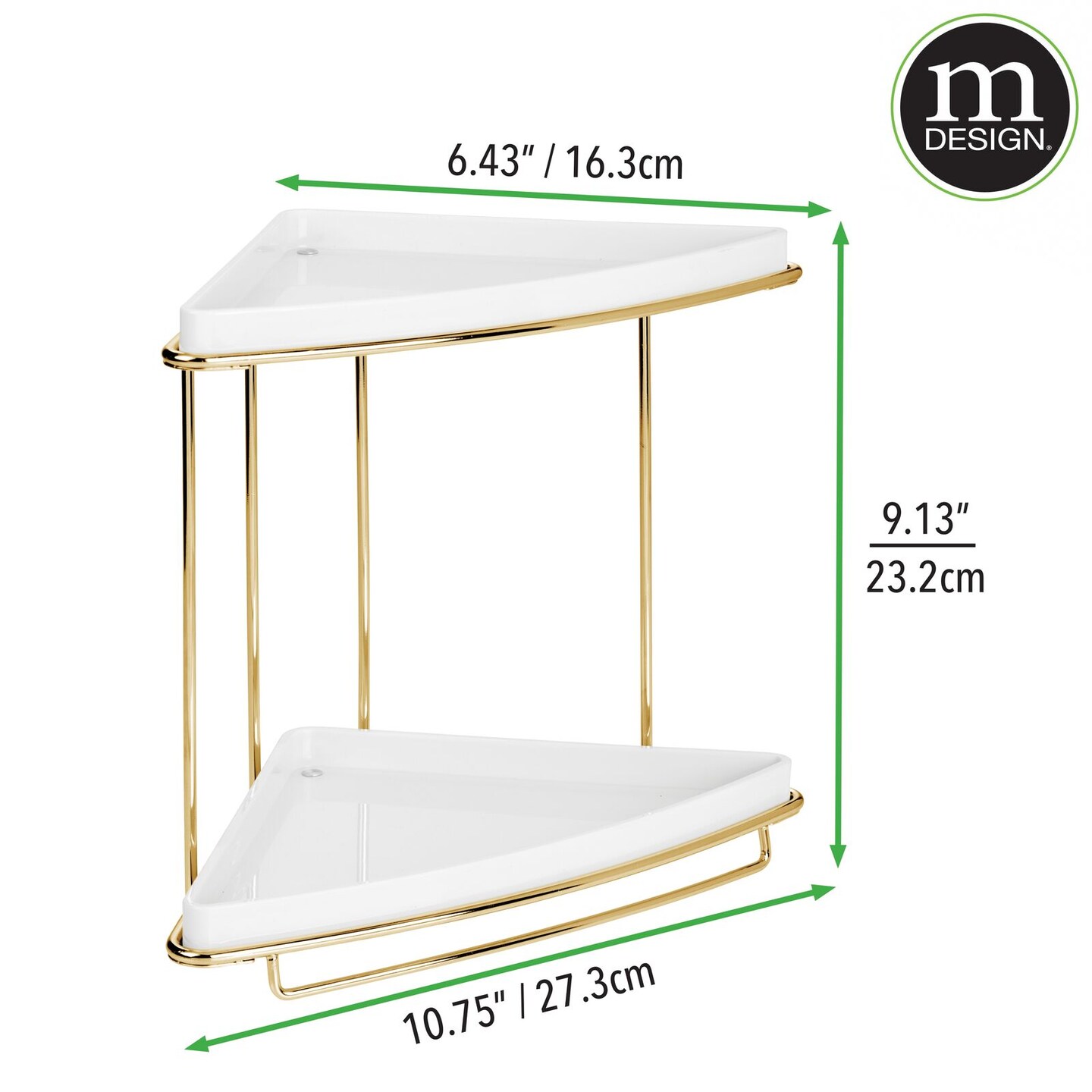 mDesign Metal Bathroom Vanity Corner Storage Caddy, 2 Shelves