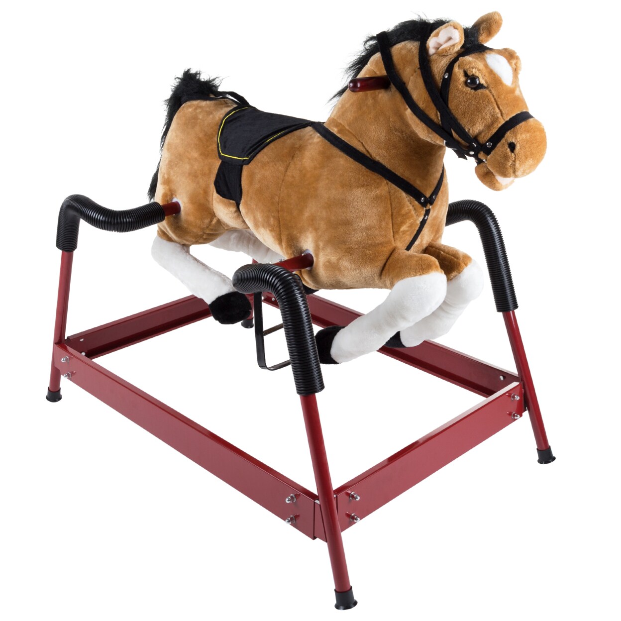 Happy Trails Spring Rocking Horse Plush Ride-On Toy Brown 29" For Toddlers 5 Years