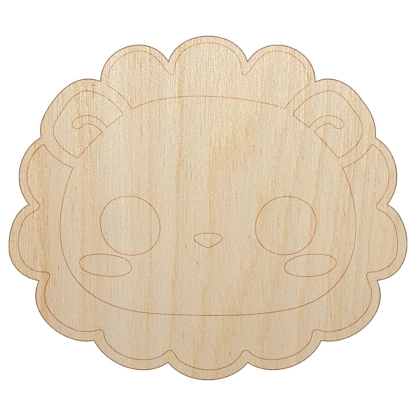 Charming Kawaii Chibi Lion Face Blushing Cheeks Unfinished Wood Shape Piece Cutout for DIY Craft Projects