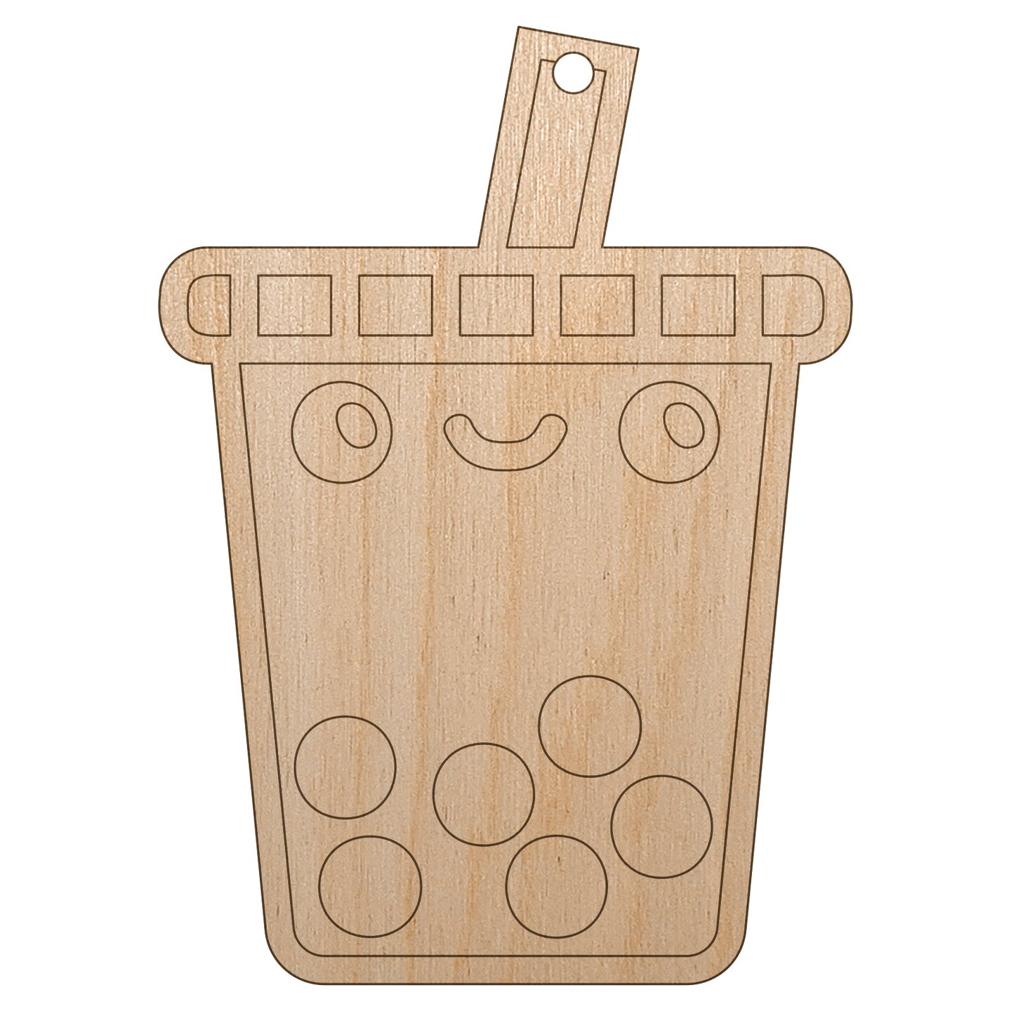 Kawaii Cute Boba Bubble Milk Tea Face Unfinished Craft Wood Holiday Christmas Tree DIY Pre-Drilled Ornament