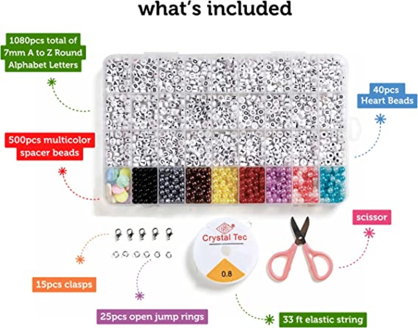 Incraftables Pony Beads for Bracelets Making 9mm & 3 Colors Letter Beads for Jewelry Making (7mm, 1080pcs) for DIY Friendship Bracelets & Crafts, Jewelry & Hair Craft