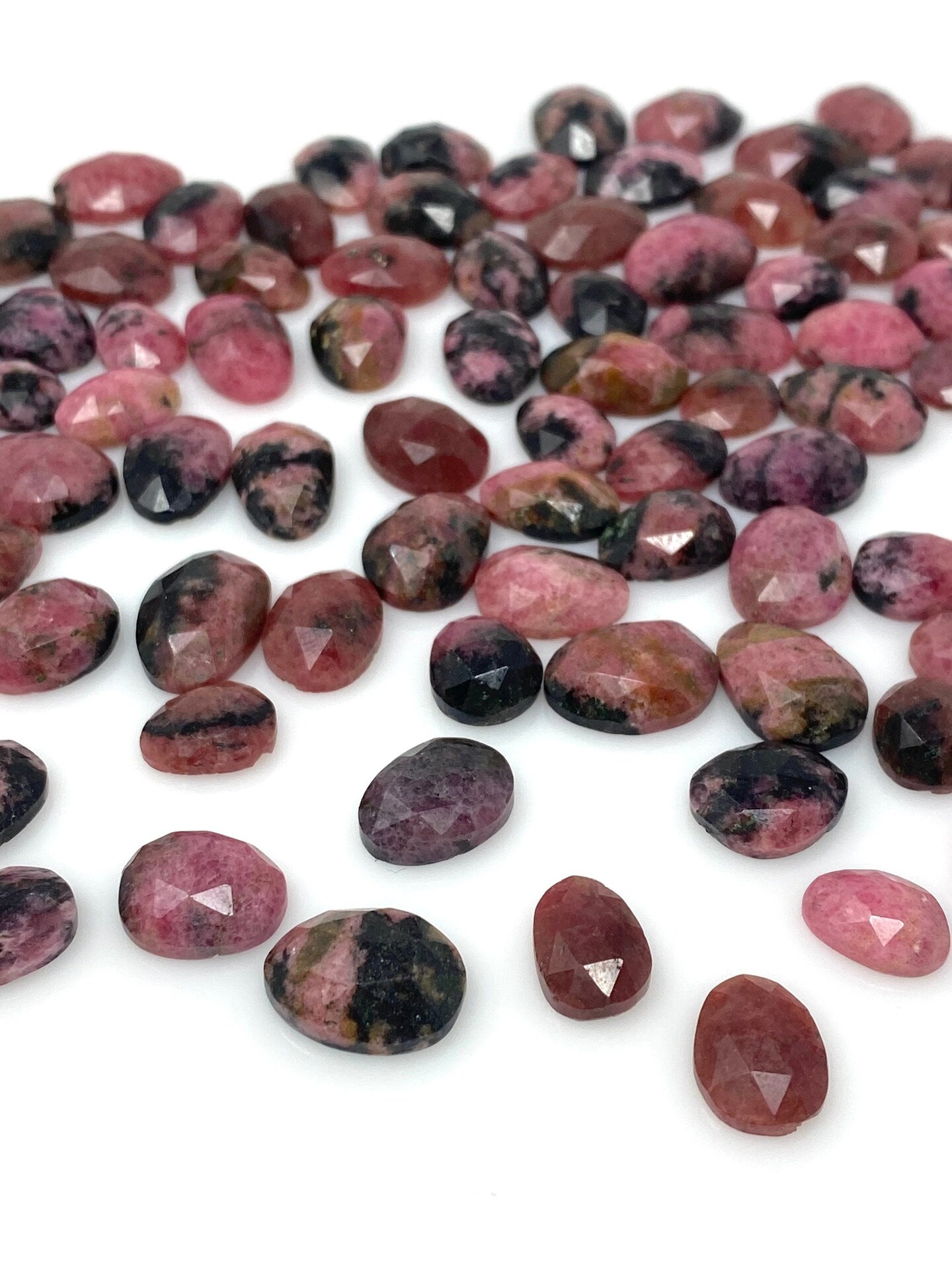 Natural Rhodonite Rose Cut Cabochons Gemstones, Aqua - 10x7mm- 14x11mm - 10 Pieces