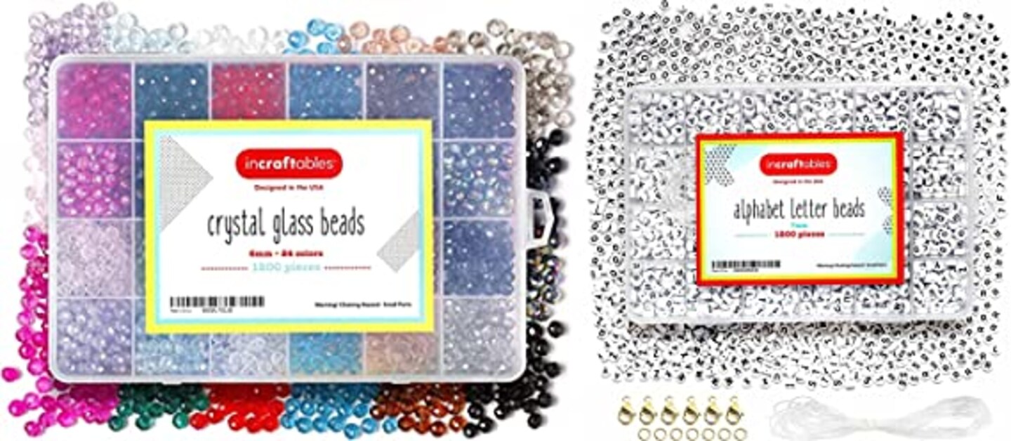 Incraftables Bicone Crystal Beads for Jewelry Making 1200pcs (24 Colors) & 1200pcs Round Letter Beads for Jewelry Making (7mm). A-Z Letters Black Alphabet for DIY Friendship Bracelets & Crafts