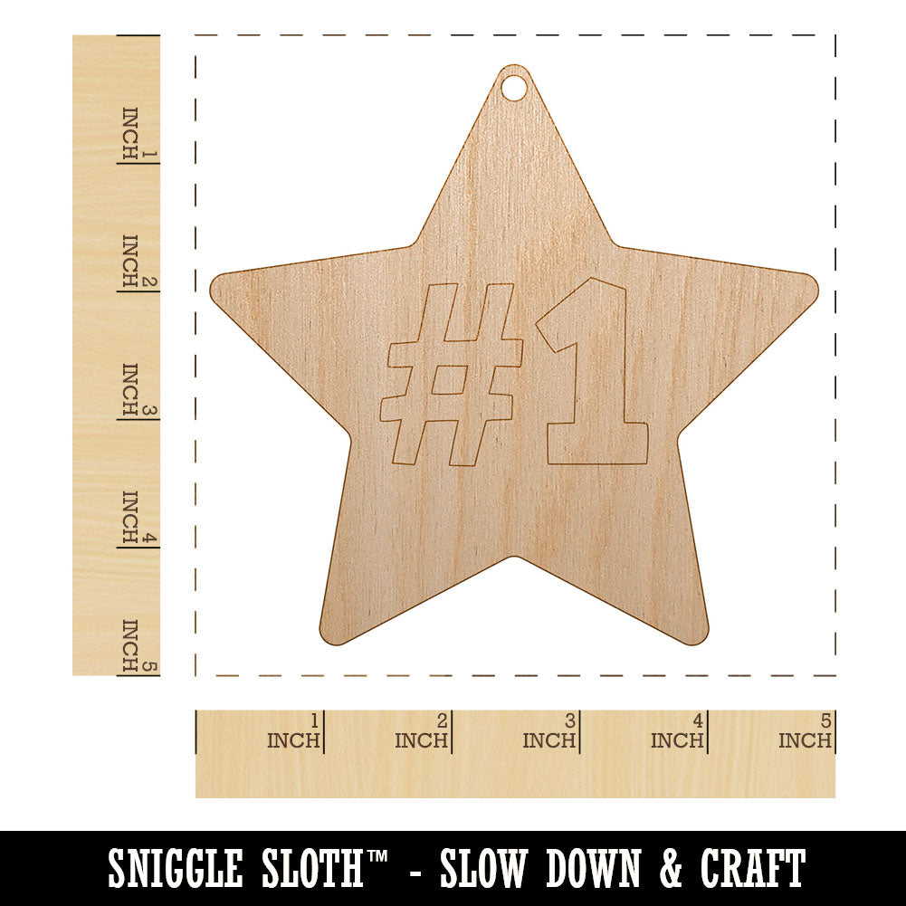 #1 Number One in Star Unfinished Craft Wood Holiday Christmas Tree DIY Pre-Drilled Ornament
