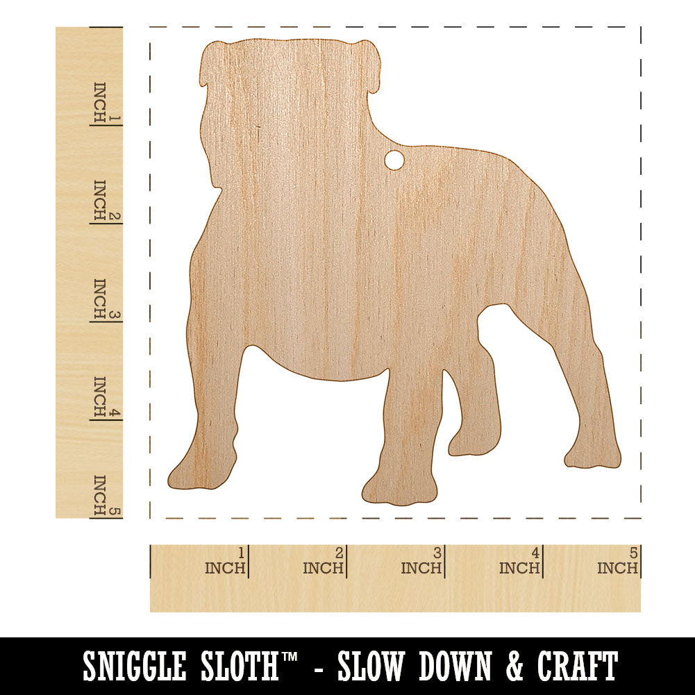 Bulldog English British Dog Solid Unfinished Craft Wood Holiday Christmas Tree DIY Pre-Drilled Ornament
