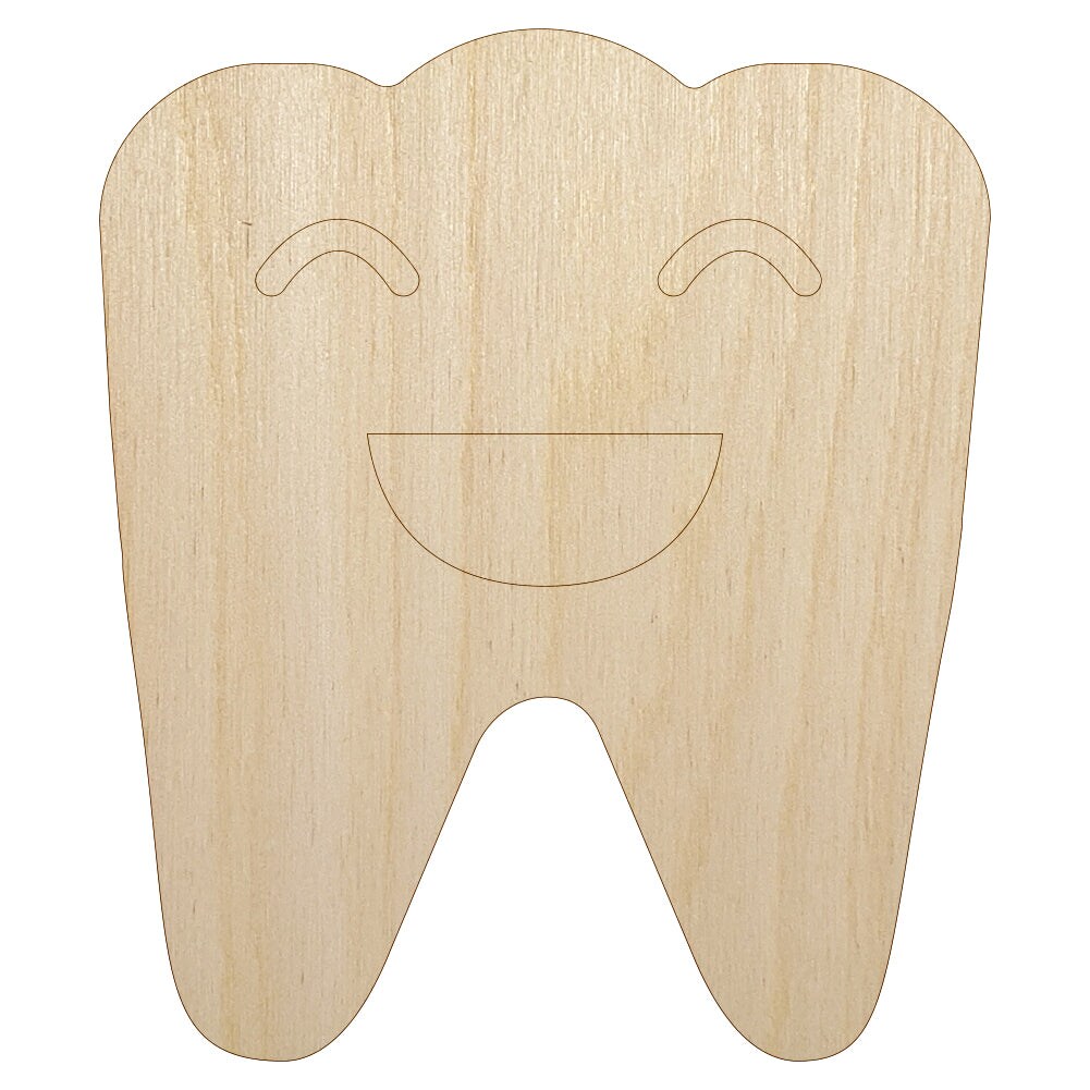 Happy Smiling Tooth Dentist Unfinished Wood Shape Piece Cutout for DIY Craft Projects