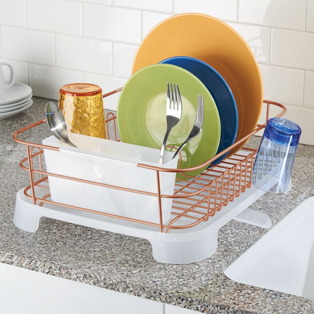 mDesign Large Kitchen Dish Drying Rack with Adjustable Swivel