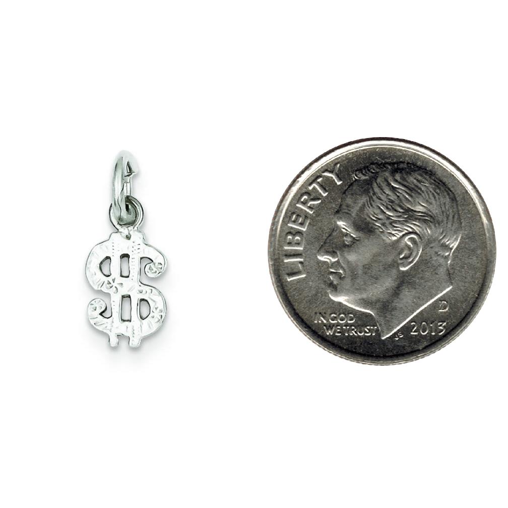 Sterling Silver Dollar Sign Charm &#x26; 18&#x22; Chain Jewerly 17mm x 7.2mm