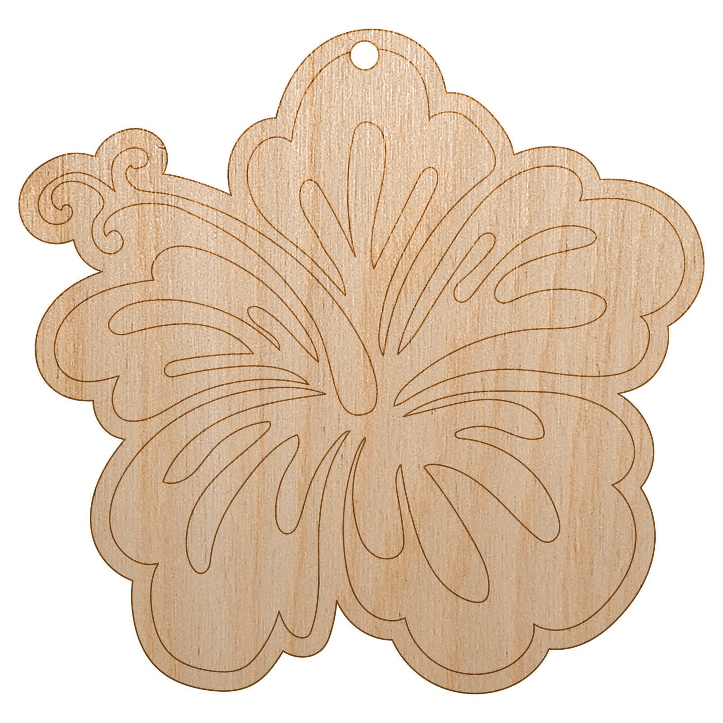 Pretty Hibiscus Flower Tropical Unfinished Craft Wood Holiday Christmas Tree DIY Pre-Drilled Ornament