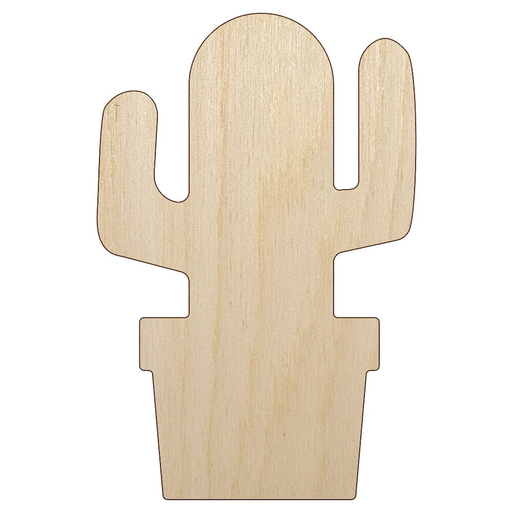Cactus in Pot Solid Unfinished Wood Shape Piece Cutout for DIY Craft Projects
