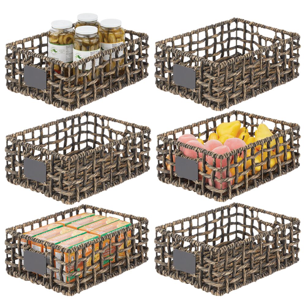 mDesign Natural Open Weave Kitchen Pantry Basket, 16&#x22; Long - 6 Pack