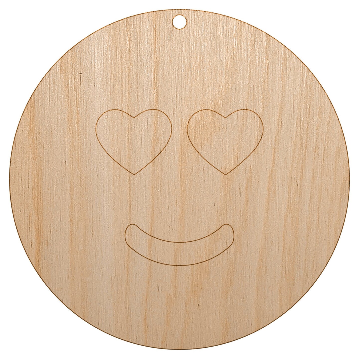 Heart Eyes Love Happy Face Emoticon Unfinished Craft Wood Holiday Christmas Tree DIY Pre-Drilled Ornament