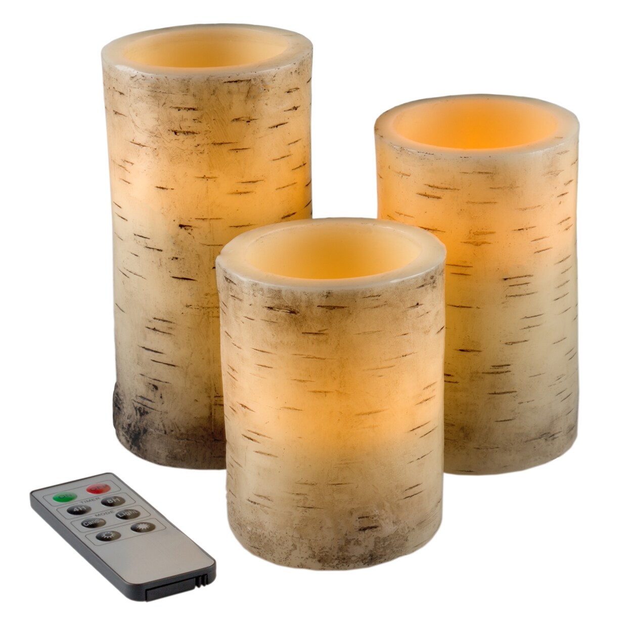 Lavish Home 3 Pc Real Wax Led Birch Bark Candle Set With Remote Timer Vanilla