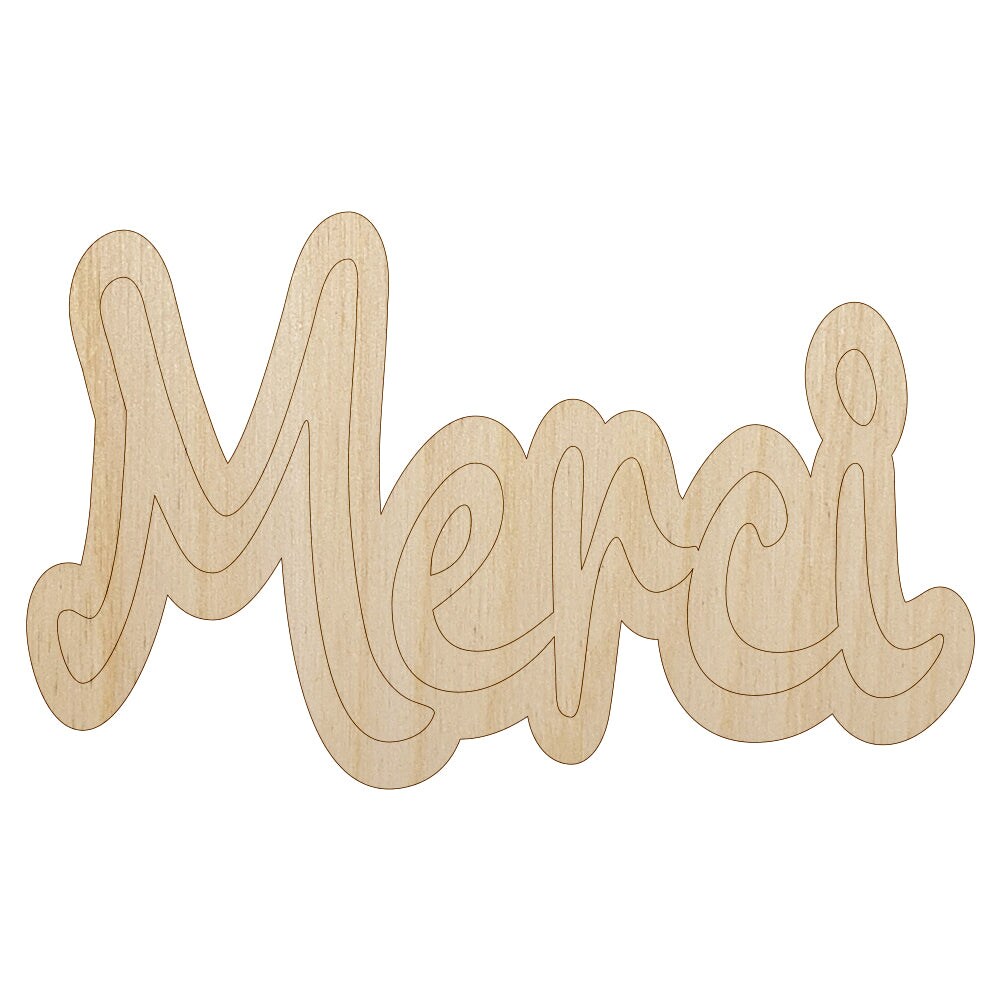 Merci Thank You French Unfinished Wood Shape Piece Cutout for DIY Craft