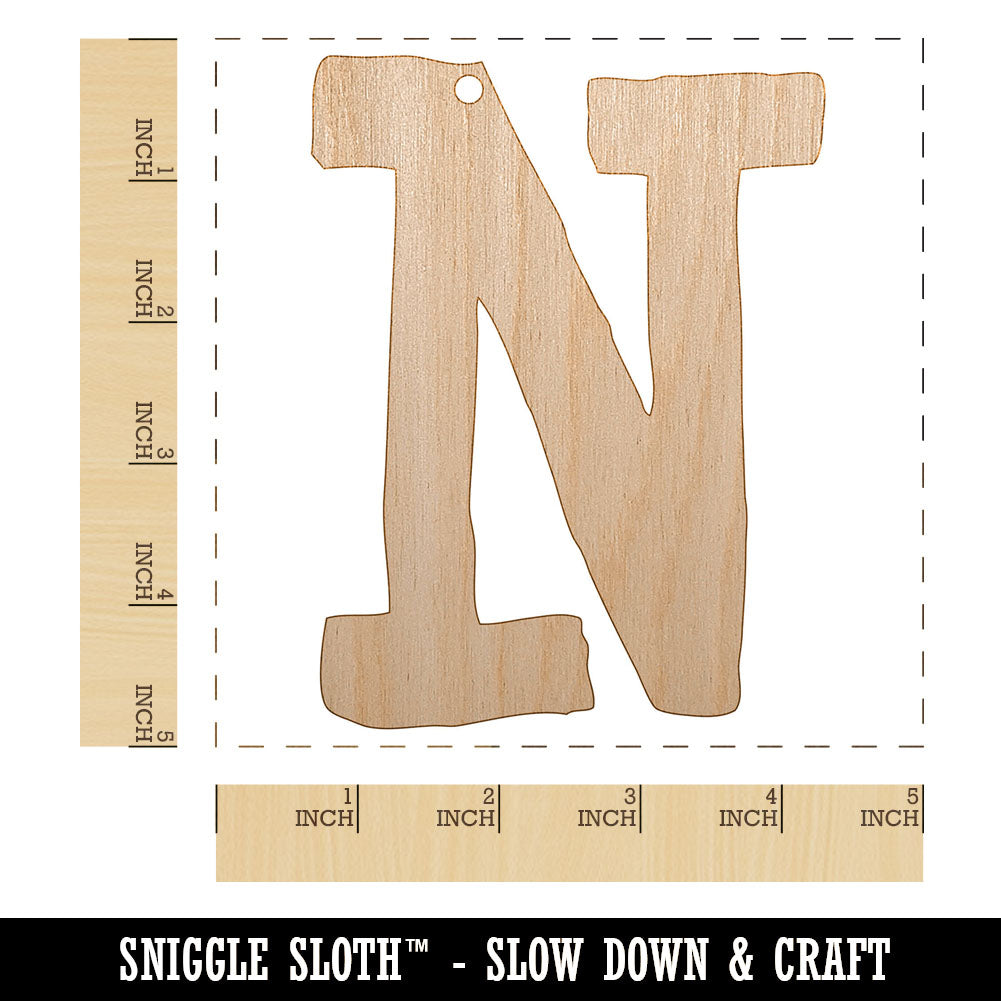 Letter N Uppercase Cute Typewriter Font Unfinished Craft Wood Holiday Christmas Tree DIY Pre-Drilled Ornament