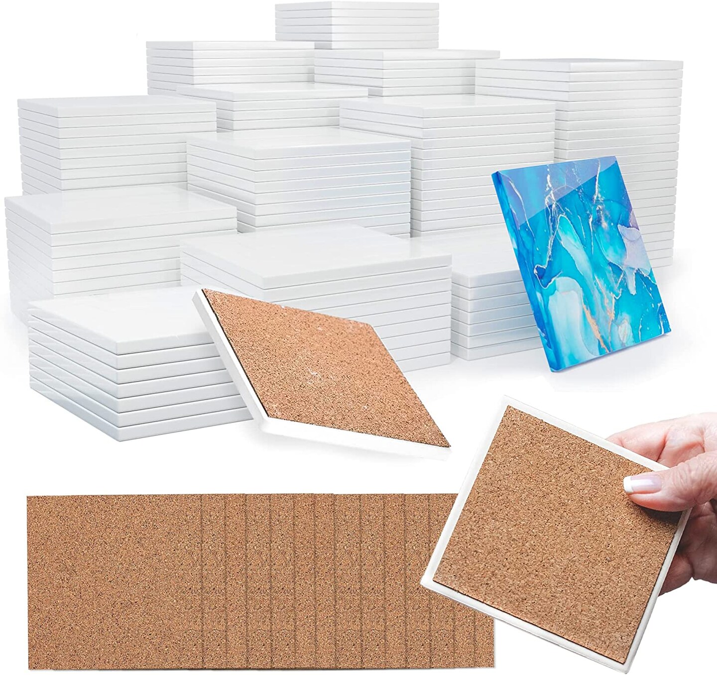 Pixiss Glazed Glossy White Coasters - Square 100 Pack