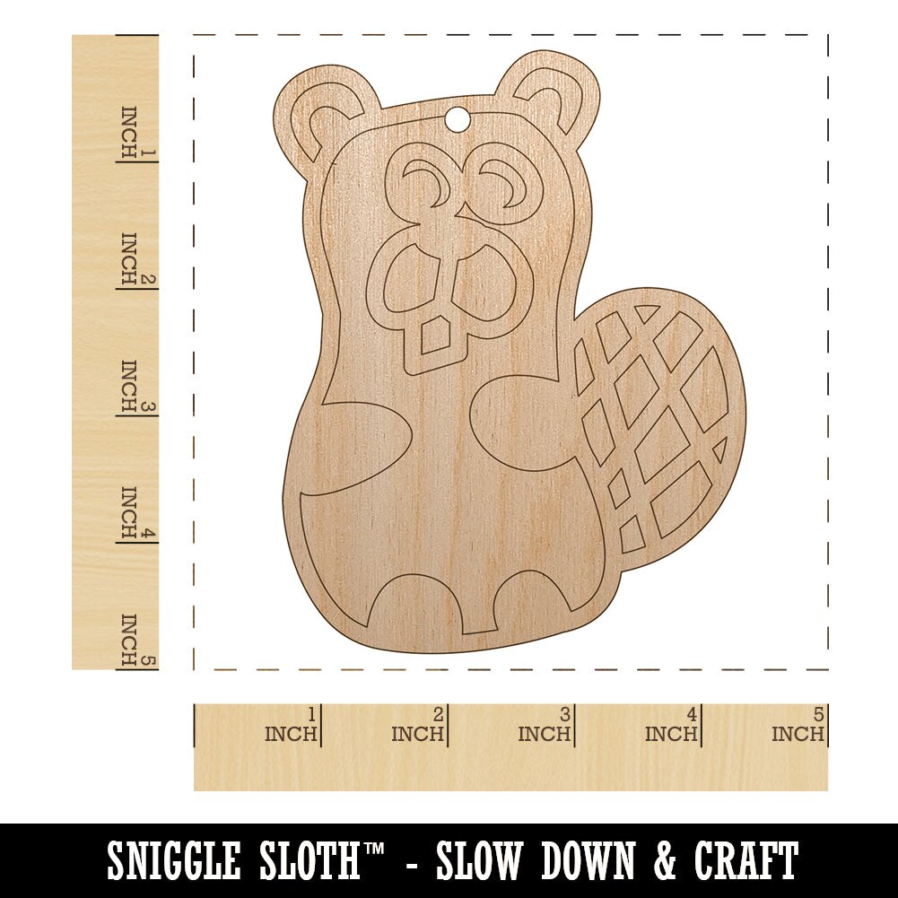 Silly Beaver Doodle Unfinished Craft Wood Holiday Christmas Tree DIY Pre-Drilled Ornament