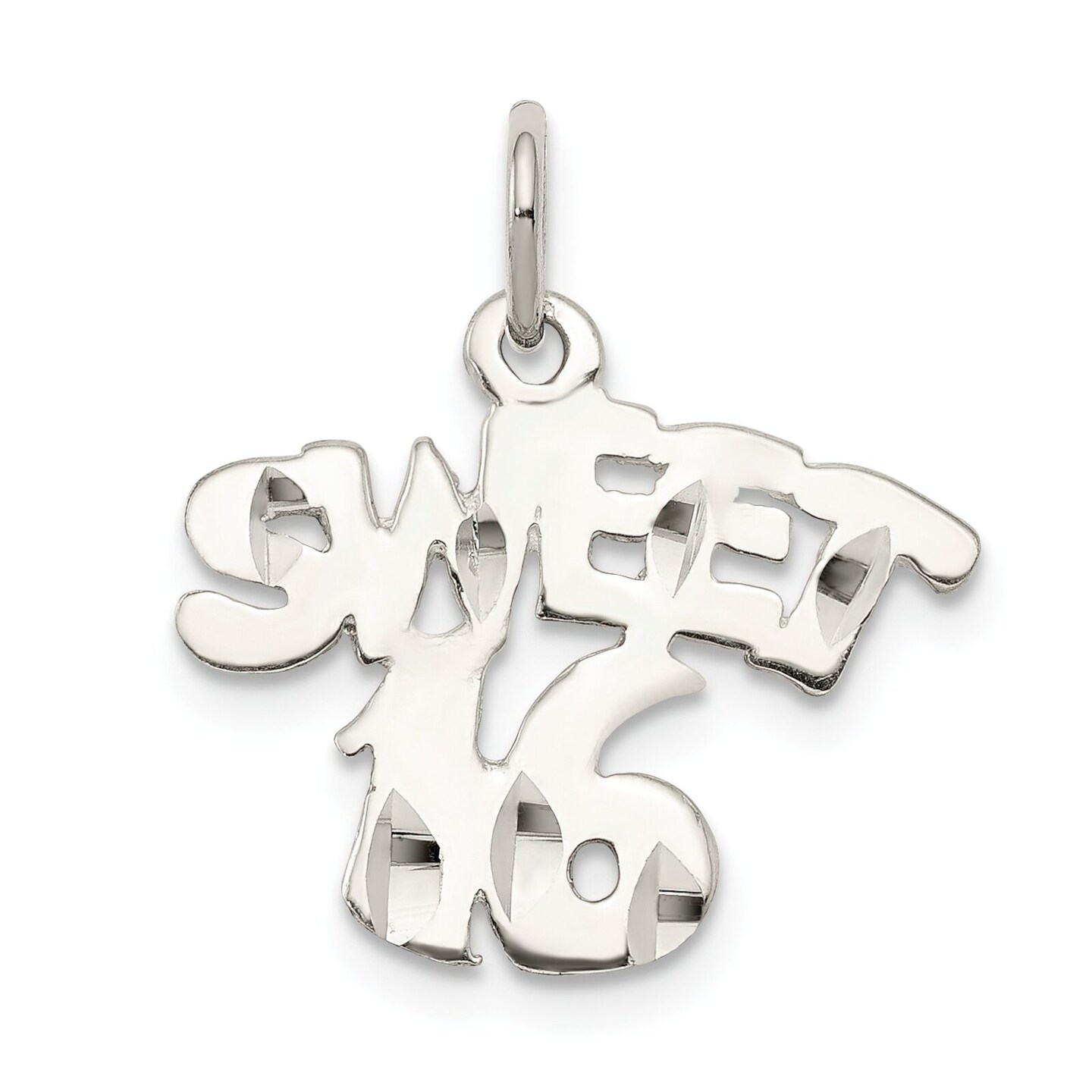 Sterling Silver Sweet 16 Charm &#x26; 18&#x22; Chain Jewerly 21.7mm x 19.1mm