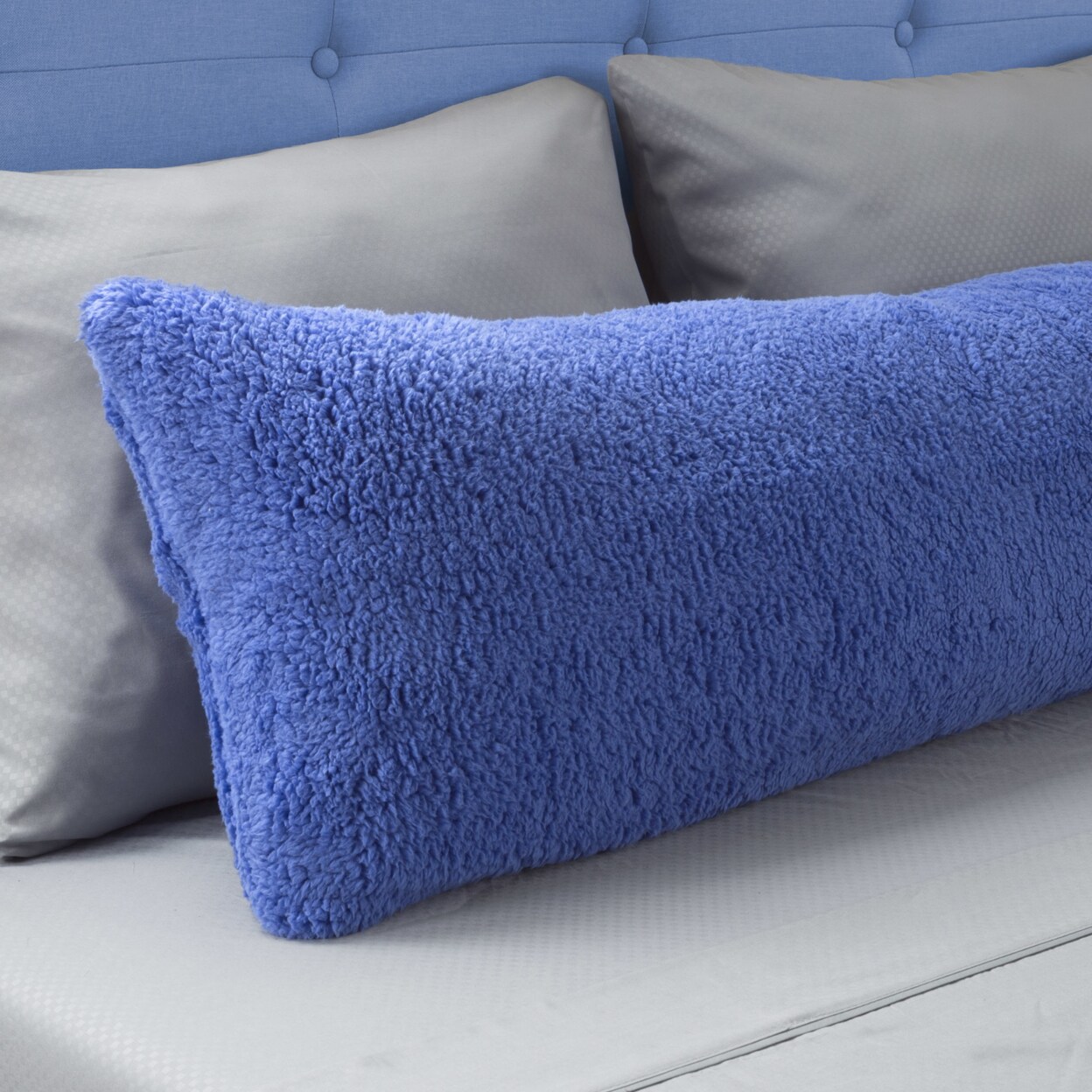 Lavish Home Warm Sherpa Body Pillow Cover Blue 52X18 Soft Zippered Washable