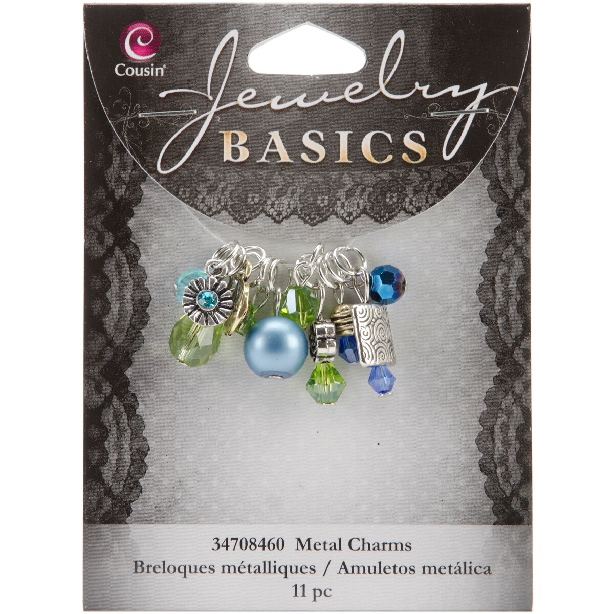 CousinDIY Jewelry Basics Metal Charms-Aqua Glass &#x26; Metal Bead Cluster 11/Pkg