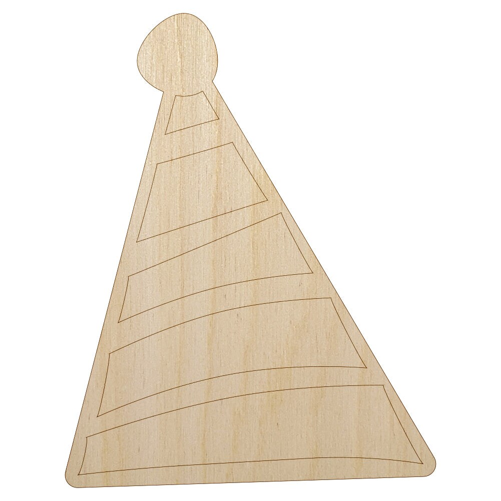 Striped Birthday Hat Unfinished Wood Shape Piece Cutout for DIY Craft Projects