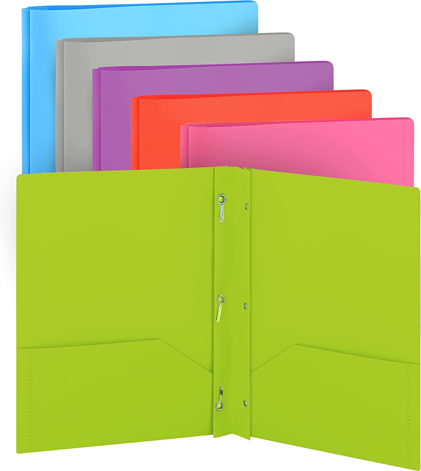 Enday Plastic Solid Color 2-Pockets Poly Portfolio W/ 3 Prongs