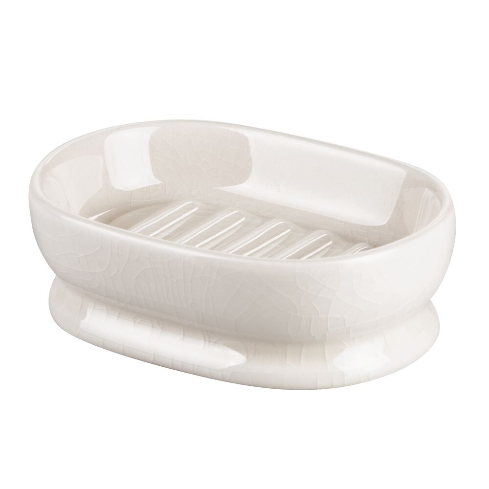 mDesign Decorative Ceramic Bar Soap Dish Tray for Bathroom, Kitchen Sink