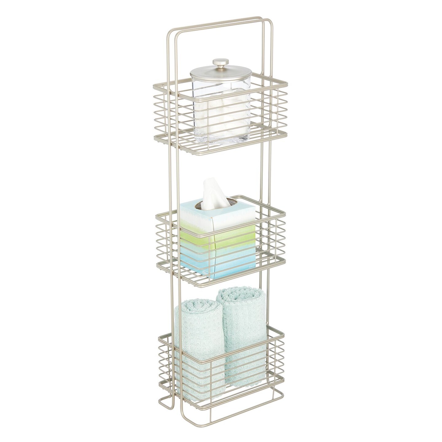 mDesign Vertical Standing Bathroom Shelving Unit Tower with 3 Baskets