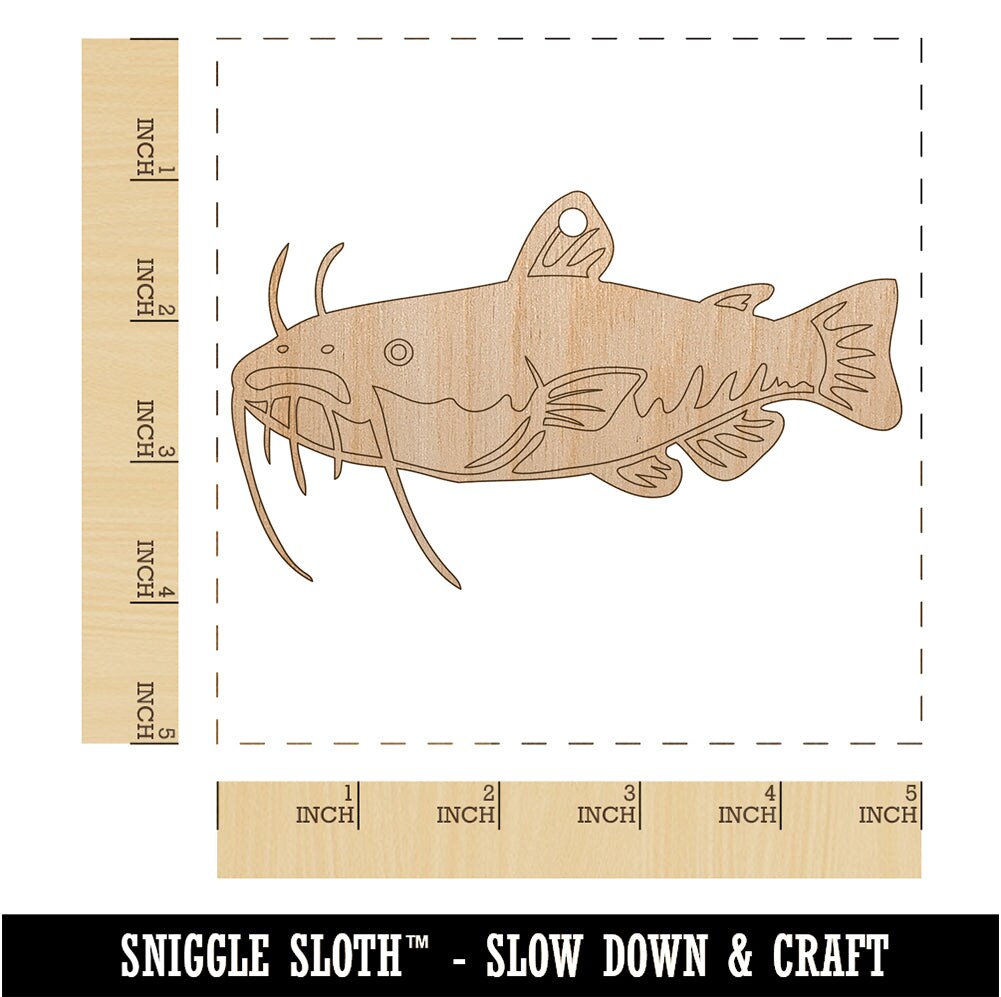 Freshwater Catfish Fish Fishing Unfinished Craft Wood Holiday Christmas Tree DIY Pre-Drilled Ornament