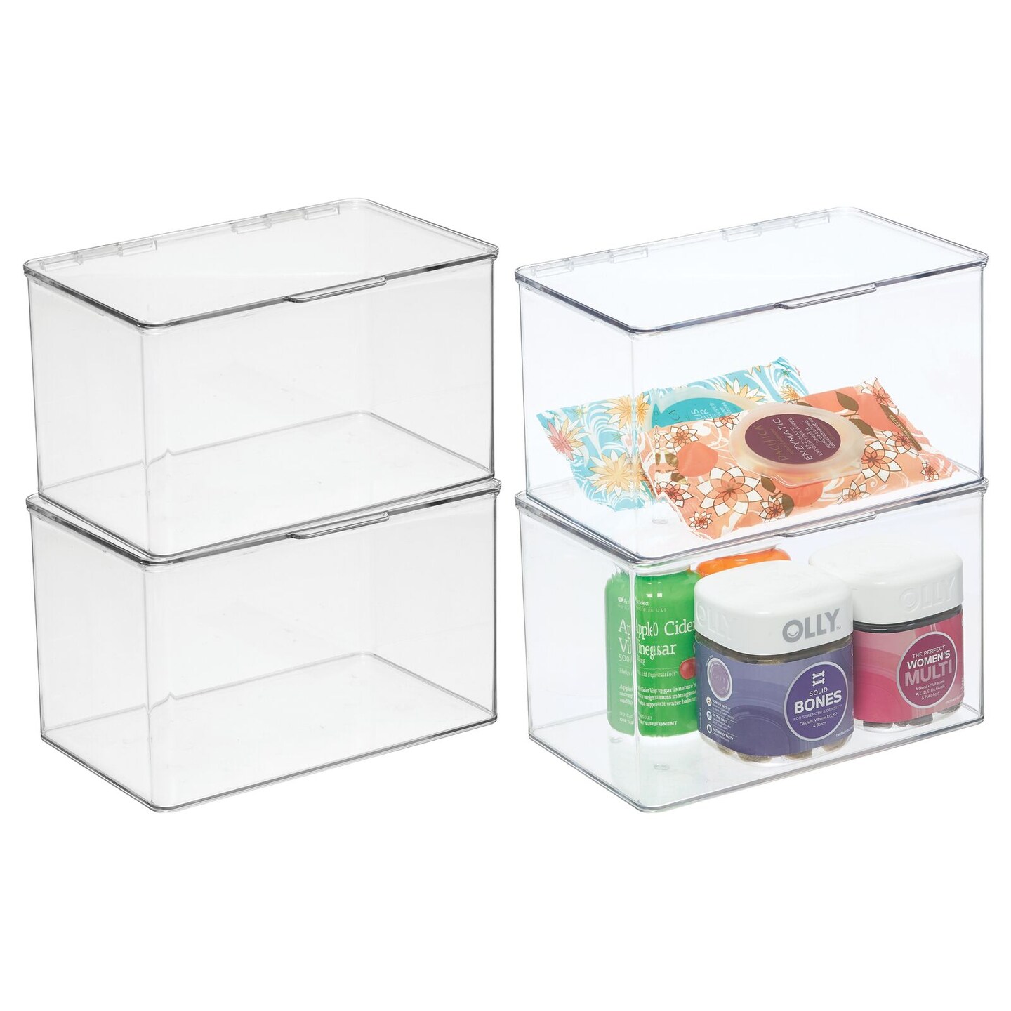 mDesign Plastic Stackable Bathroom Cosmetic Storage Organizer with Drawer, Clear | Mathis Home
