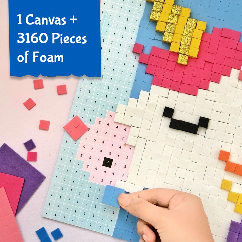 Stick n Stack Mosaic Arts and Crafts for Kids and Adults with 3D Foam Stickers - Unicorn Design - Mess-Free Kids Craft Kit for Striking 3D Art - Unique Unicorn Gifts for Girls and Boys Ages 10 and Up&#x2026;