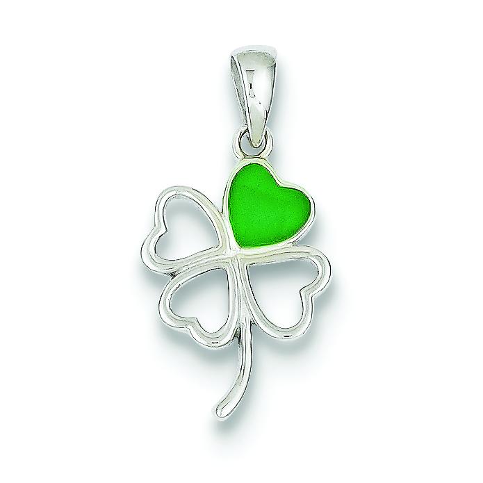 Sterling Silver Four Leaf Clover Charm &#x26; 18&#x22; Chain Jewerly 24mm x 12mm