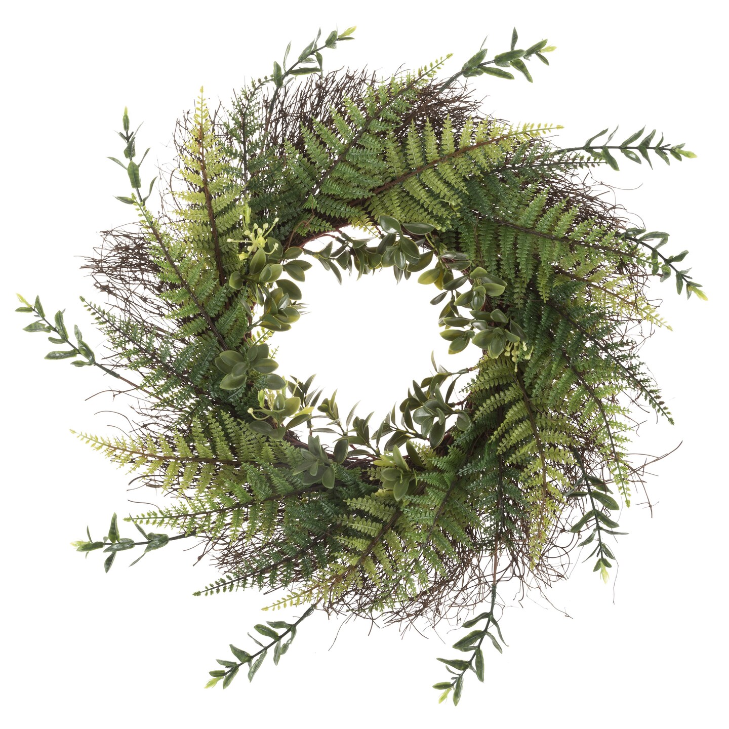 21 Inch Fern Wreath Uv Resistant Artificial Greenery Grapevine Outdoor Decor