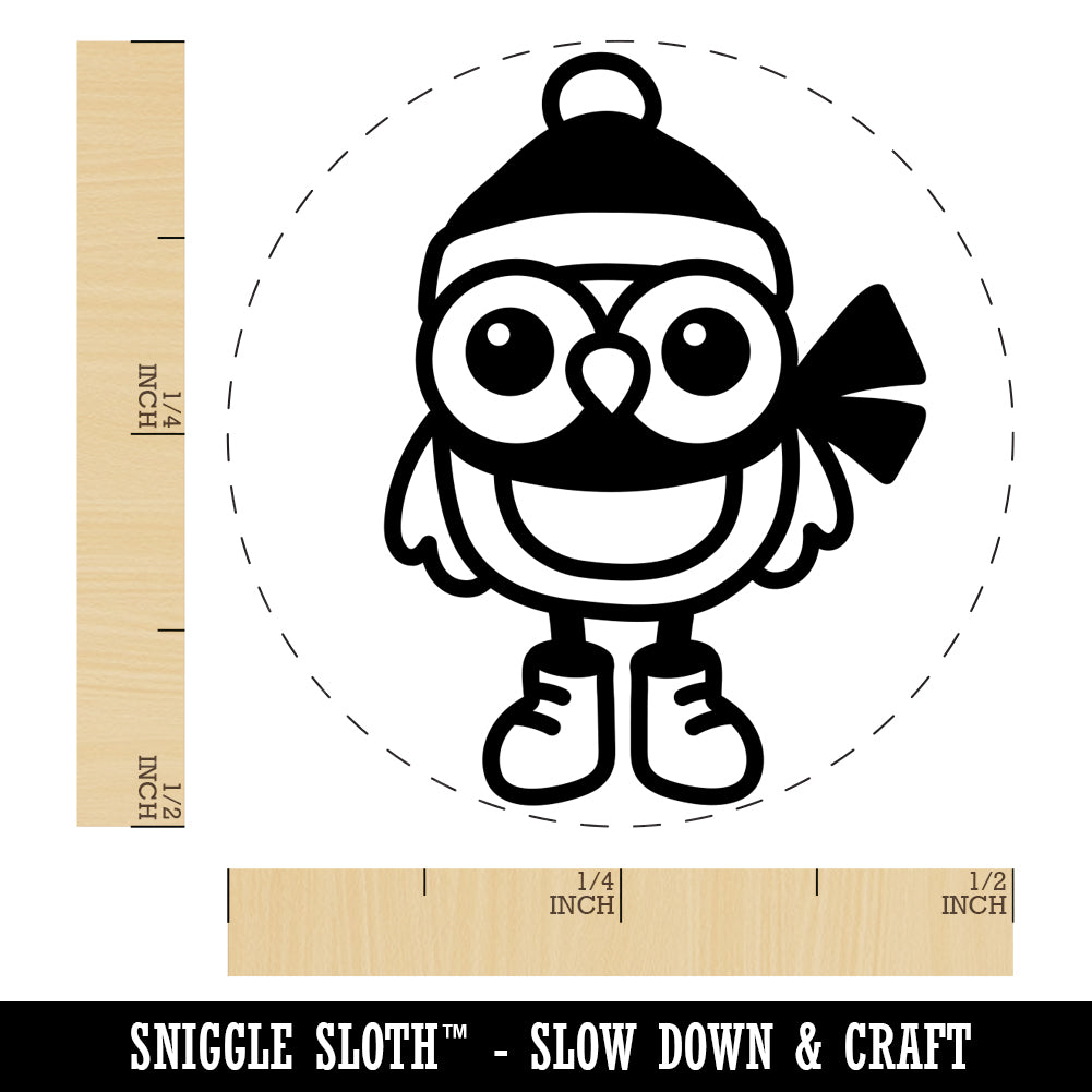 Winter Owl with Hat Scarf Self-Inking Rubber Stamp for Stamping Crafting Planners