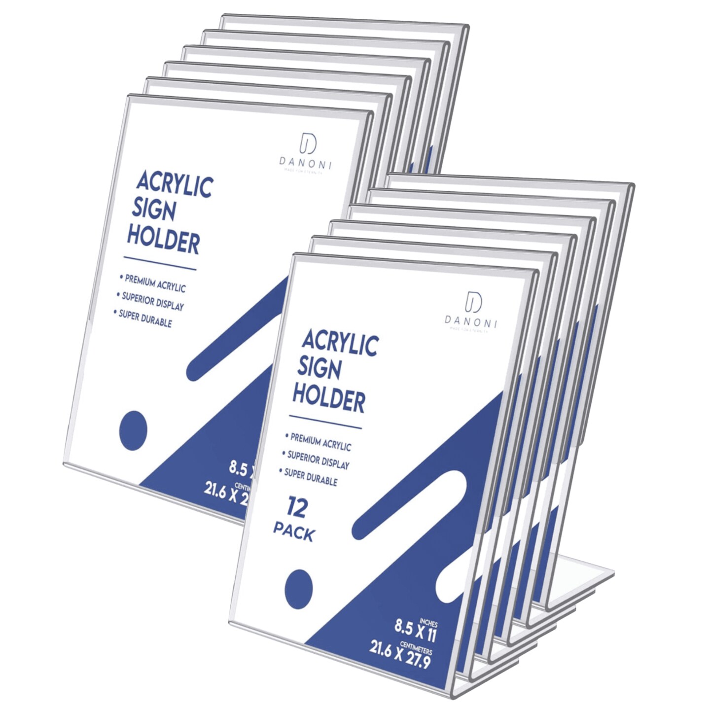 Danoni Clear Acrylic Sign Holder, Document Brochure Display with Vertical Slant - 6 Pack 8.5x11 inches